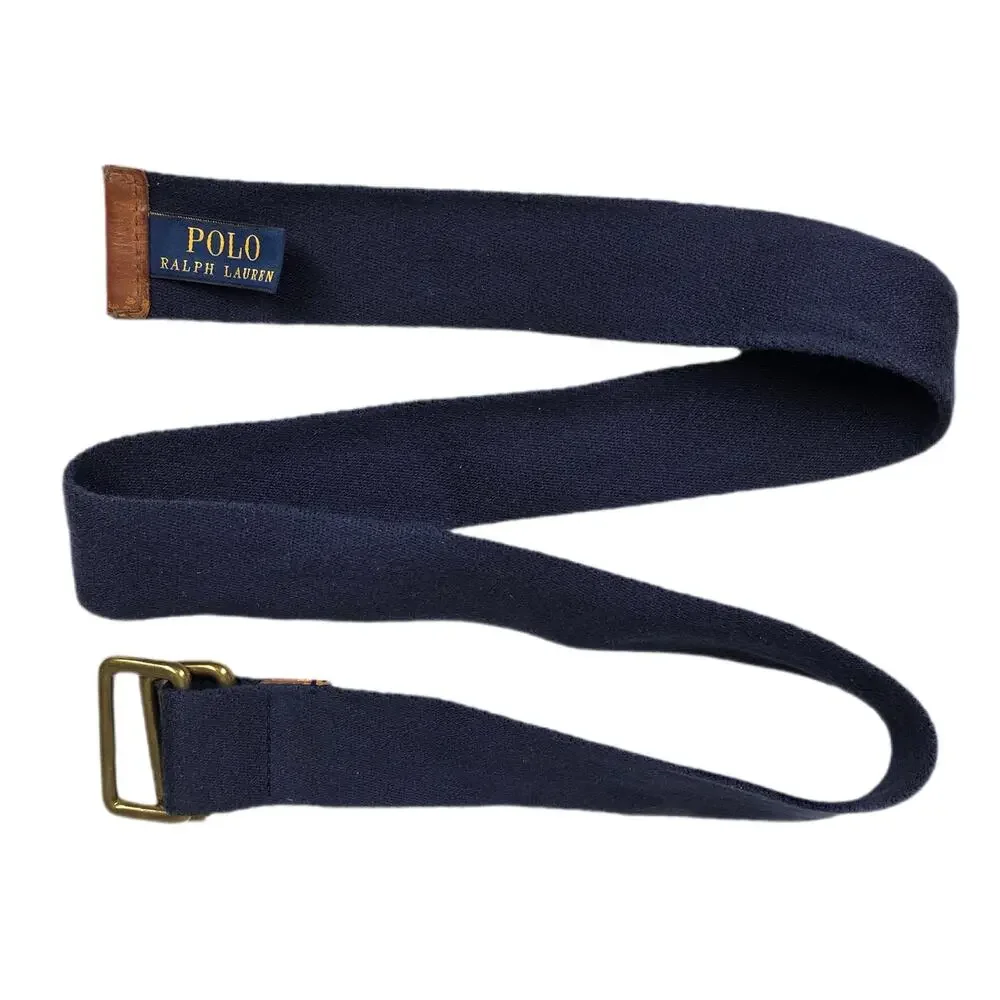 POLO RALPH LAUREN CANVAS & LEATHER BELT – NAVY / BROWN – SIZE S –  VINTAGE 90's